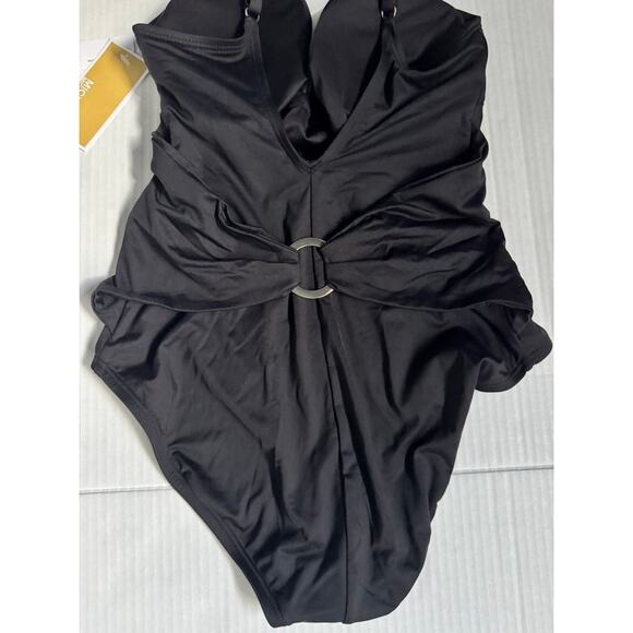 Michael Kors Black One Piece Swimsuit Size 8 NWT $108 MSRP Belted Ring Detail - Picture 6 of 7